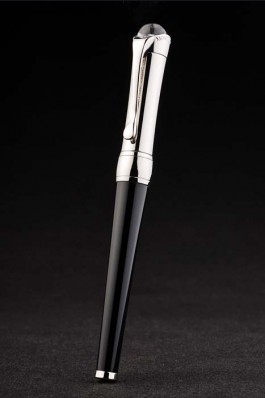 Black Top Quality MontBlanc Black Ballpoint Pen With MB Engraved And Crystal Studded Curved Silver Cap 5024 Replica Pen