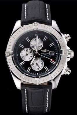 Breitling Chronomat 13 Stainless Steel Case Black Dial Black Leather Bracelet 622237 Breitling Chronomat