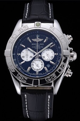 Breitling Chronomat 44 Black Dial with White Subdials Black Leather Bracelet 622511 Breitling Chronomat