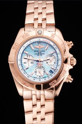 Breitling Chronomat Quartz Light Blue Dial Rose Gold Case And Bracelet Breitling Chronomat