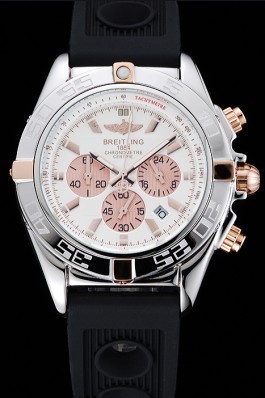Breitling Chronomat Rose-Gold Highlight Ribbed Black Rubber Strap White Dial Breitling Chronomat