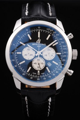 Breitling Transocean Black Dial Black Leather Strap Polished Stainless Steel Bezel Breitling Replica