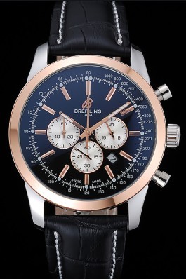 Breitling Transocean Black Dial Black Leather Strap Rose Gold Bezel 98203 Breitling Replica