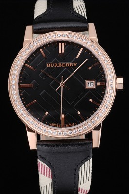 Replica Burberry The City Classic Diamonds Case Black Dial Black Bracelet  622569