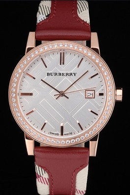 Replica Burberry The City Classic Diamonds Case Silver Dial Red Bracelet  622570