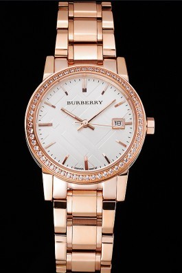Replica Burberry The City White Dial Diamond Bezel Rose Gold Case And Bracelet