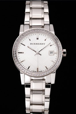 Replica Burberry The City White Dial Diamond Bezel Stainless Steel Case And Bracelet