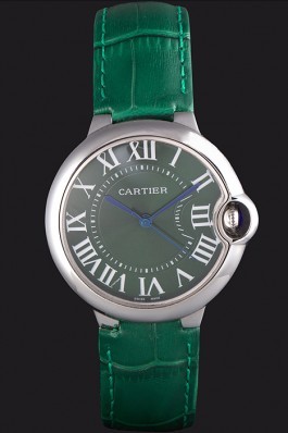Cartier Ballon Bleu Silver Bezel with Green Dial and Green Leather Band 621553 Cartier Replica