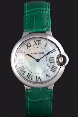 Cartier Ballon Bleu Silver Bezel with Pearl Dial Green Leather Band 621552 Cartier Replica