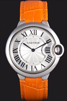 Cartier Ballon Bleu Silver Bezel with White Dial and Orange Leather Band 621550 Cartier Replica