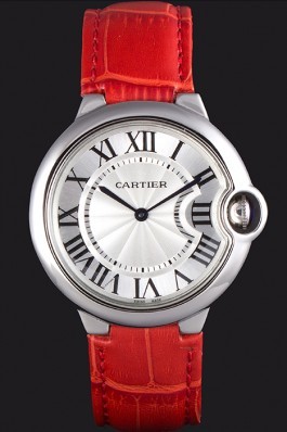 Cartier Ballon Bleu Silver Bezel with White Dial Red Leather Band 621551 Cartier Replica