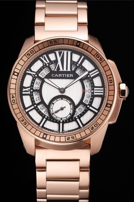 Cartier Calibre De Cartier Small Seconds Black And White Dial Rose Gold Case And Bracelet Cartier Replica