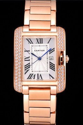 Cartier Tank Anglaise 30mm White Dial Diamonds Rose Gold Case Rose Gold Bracelet Cartier Replica