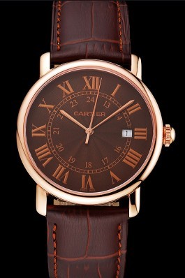 Cartier Ronde Solo Brown Dial Rose Gold Case Brown Leather Strap Cartier Replica