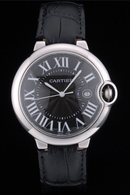 Cartier Ballon Bleu 42mm Black Dial Stainless Steel Case Black Leather Bracelet Cartier Replica