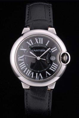 Cartier Ballon Bleu 38mm Black Dial Stainless Steel Case Black Leather Bracelet Cartier Replica
