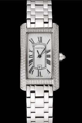 Cartier Tank Americaine White Dial Diamond Bezel Stainless Steel Case And Bracelet 1453777 Cartier Replica