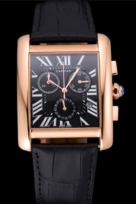 Cartier Tank MC Black Dial Gold Case Black Leather Bracelet 622694 Cartier Replica
