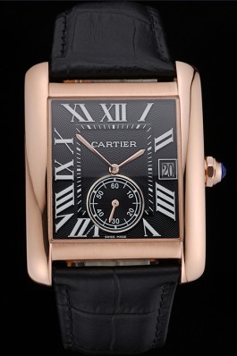 Cartier Tank MC Black Dial Gold Case Black Leather Strap 622580 Cartier Replica