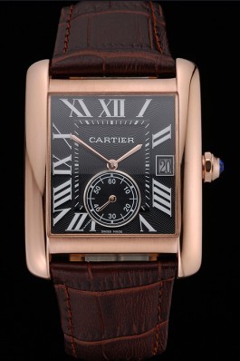 Cartier Tank MC Black Dial Gold Case Brown Leather Strap 622582 Cartier Replica