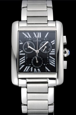 Cartier Tank MC Black Dial Stainless Steel Case And Bracelet 622698 Cartier Replica