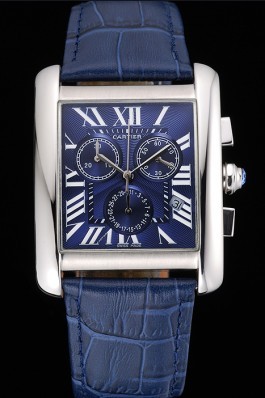 Cartier Tank MC Blue Dial Stainless Steel Case Blue Leather Bracelet 622691 Cartier Replica
