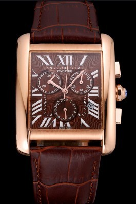 Cartier Tank MC Brown Dial Gold Case Brown Leather Bracelet 622696 Cartier Replica
