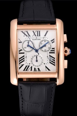 Cartier Tank MC White Dial Gold Case Black Leather Bracelet 622693 Cartier Replica