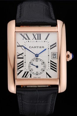 Cartier Tank MC White Dial Gold Case Black Leather Strap 622579 Cartier Replica
