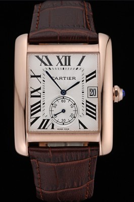 Cartier Tank MC White Dial Gold Case Brown Leather Strap 622578 Cartier Replica