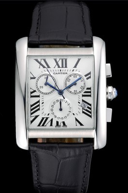 Cartier Tank MC White Dial Stainless Steel Case Black Leather Bracelet 622689 Cartier Replica