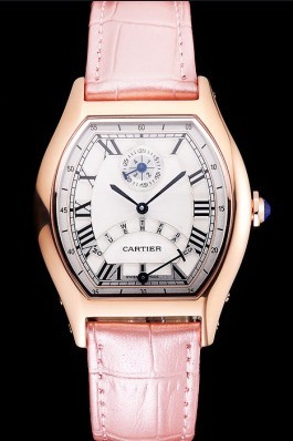 Cartier Tortue Perpetual Calendar White Dial Gold Case Pink Leather Strap Cartier Replica