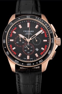Chopard Mille Miglia GTS Black Dial Gold Case Black Leather Bracelet 1454001 Chopard Replica