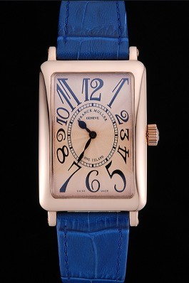 Franck Muller Long Island Classic Gold Dial Gold Case Blue Leather Band 622367 Franck Muller Fake