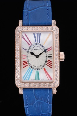 Franck Muller Long Island Classic White Dial Diamonds Case Blue Leather Band 622376 Franck Muller Fake