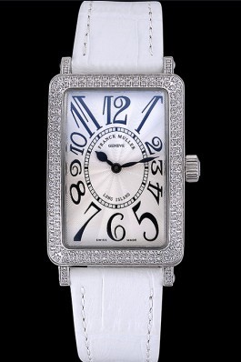 Franck Muller Long Island Classic White Dial Diamonds Case White Leather Band 622368 Franck Muller Fake