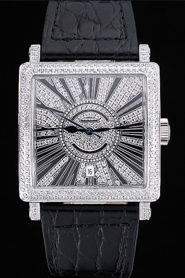 Franck Muller Master Square Diamonds Dial Diamonds Case Black Leather Band 622358 Franck Muller Replica Watch