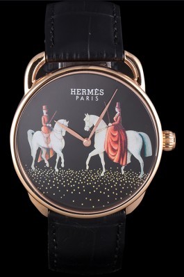 Hermes Classic Croco Leather Strap Black Dial 801397 Hermes Replica Watches