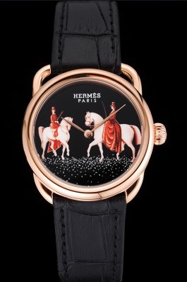 Hermes Classic Croco Leather Strap Black Dial 801398 Hermes Replica Watches