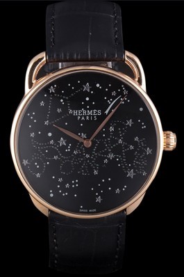 Hermes Classic Croco Leather Strap Black Dial 801405 Hermes Replica Watches