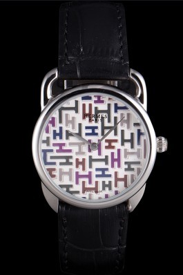 Hermes Classic Croco Leather Strap Multicolor Patterned Logo Dial 801407 Hermes Replica Watches