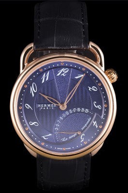 Hermes Classic Croco Leather Strap Navy Dial 801404 Hermes Replica Watches