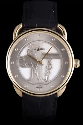 Hermes Classic Croco Leather Strap Silver Dial 801401 Hermes Replica Watches