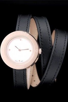 Hermes Classic MOP Dial Black Elongated Leather Strap Hermes Replica Watches