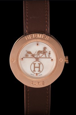 Hermes Classic MOP Dial Brown Leather Bracelet 801389 Hermes Replica Watches