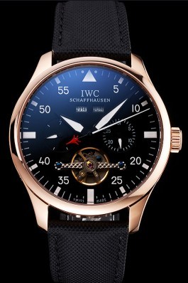 IWC Pilot Perpetual Calendar Black Dial Rose Gold Case Black Textile Strap Iwc Replica