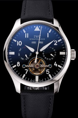 IWC Pilot Tourbillon Black Dial Stainless Steel Case Black Textile Strap Iwc Replica