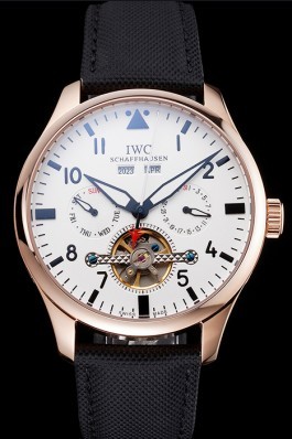 IWC Pilot Tourbillon White Dial Rose Gold Case Black Textile Strap Iwc Replica