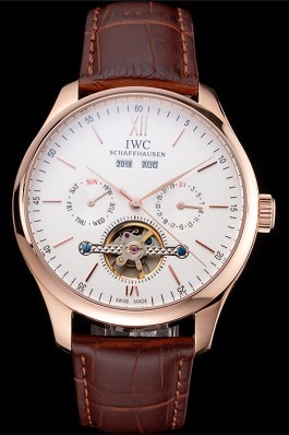 IWC Portofino Tourbillon White Dial Rose Gold Case Broen Leather Strap Iwc Replica