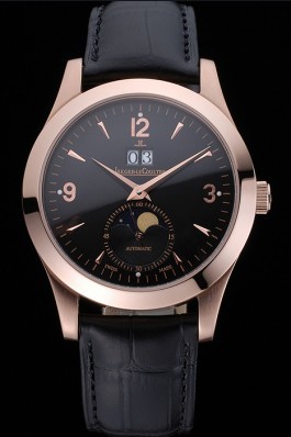 Jaeger LeCoultre Master Black Dial Black Leather Band Stainless Steel Bezel 622081 Le Coultre Watch